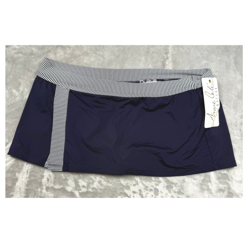 NWT Anne Cole Signature Womens Navy Blue Striped Swim Skirt Bikini Bottom